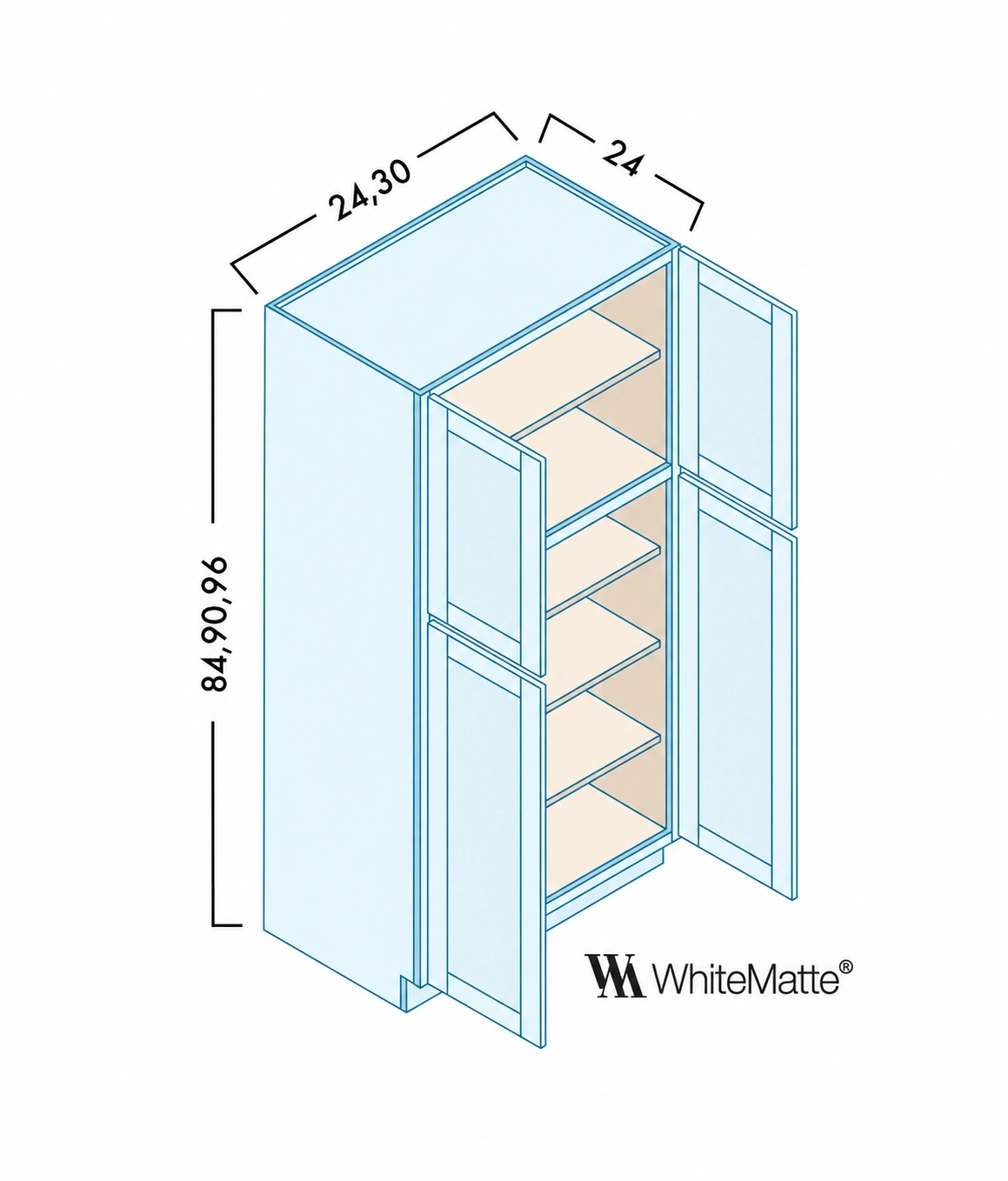 Double Door Tall Pantry Cabinets diagram