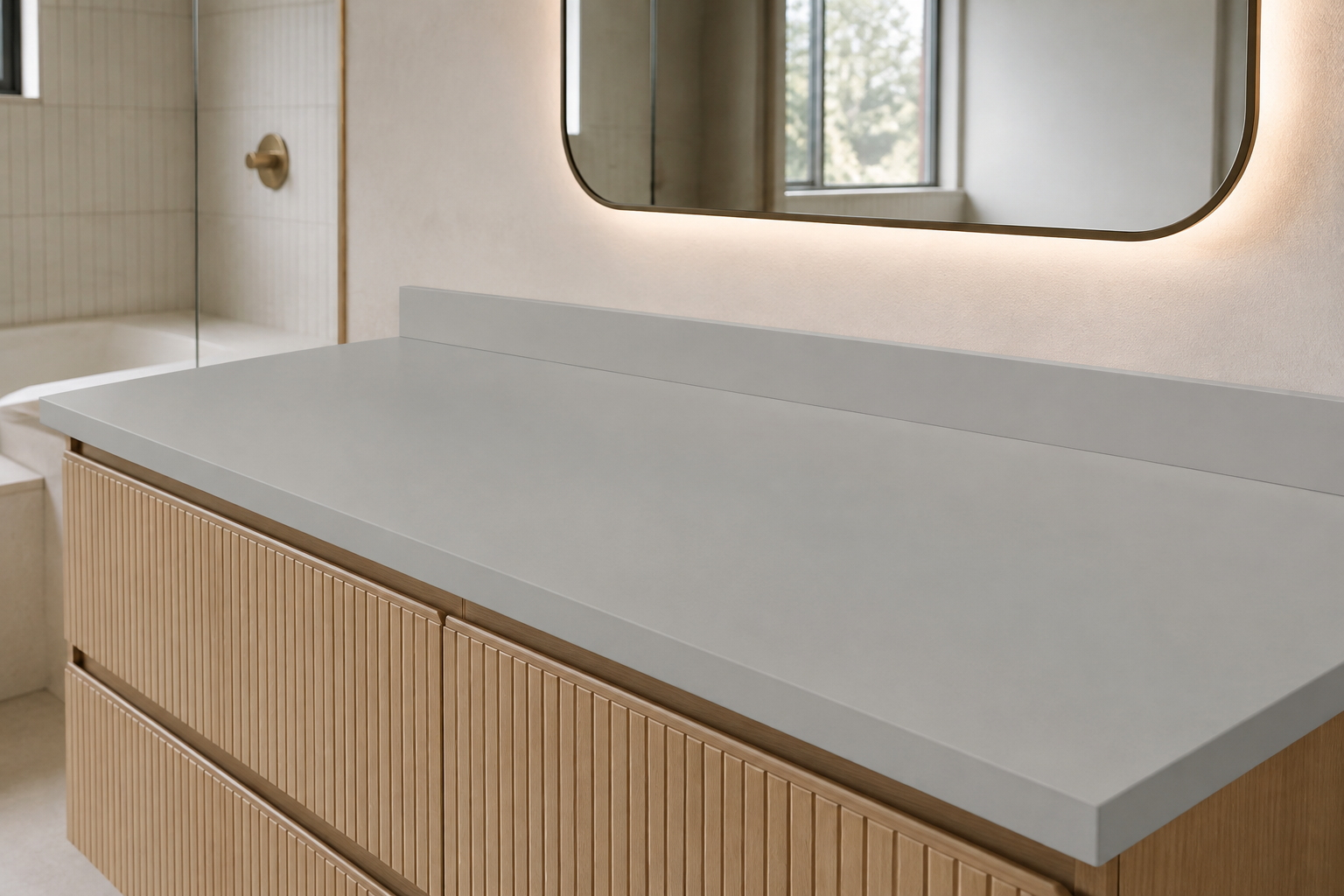 Fluted Oak Primary Bath