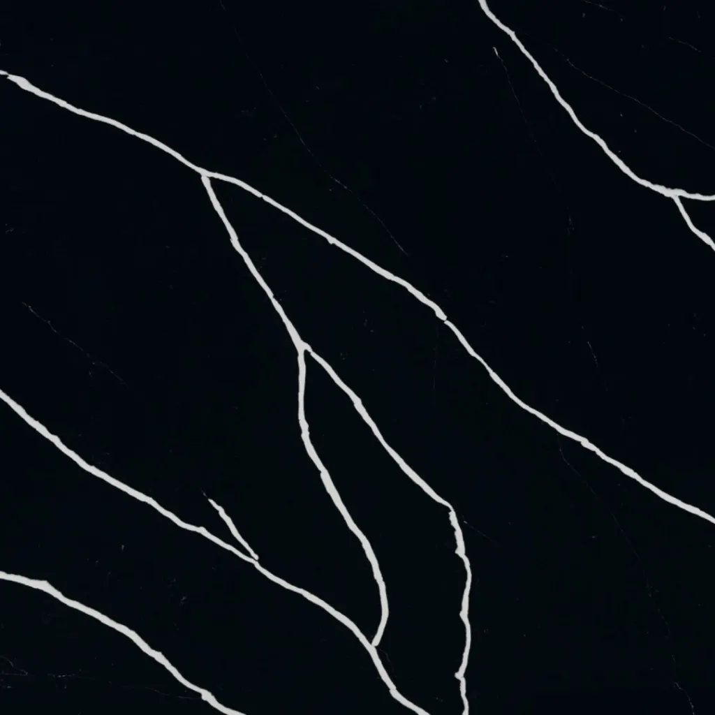 Calacatta Black Sea quartz slab - view 3 | White Matte