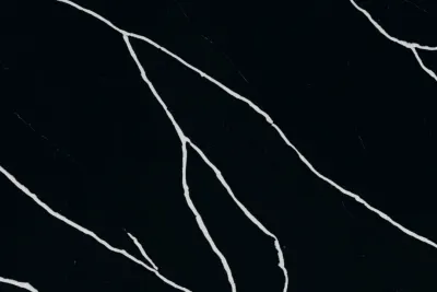 Calacatta Black Sea quartz slab - view 3 | White Matte