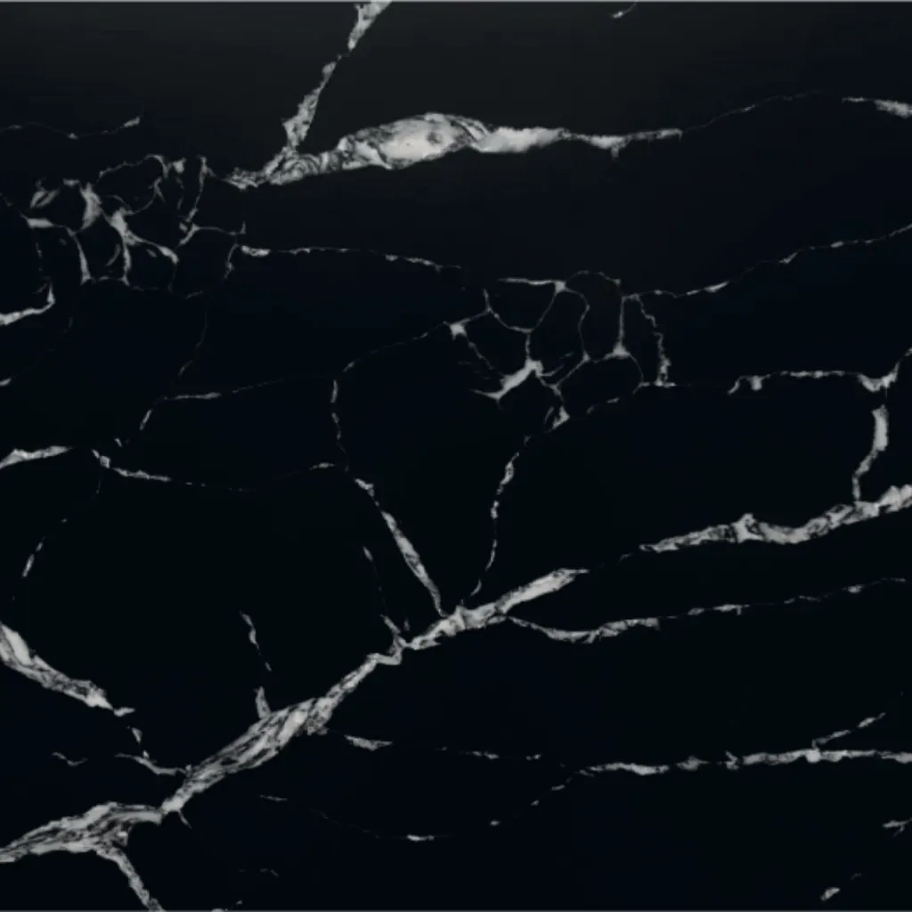 Calacatta Black Diamond quartz slab - view 3 | White Matte