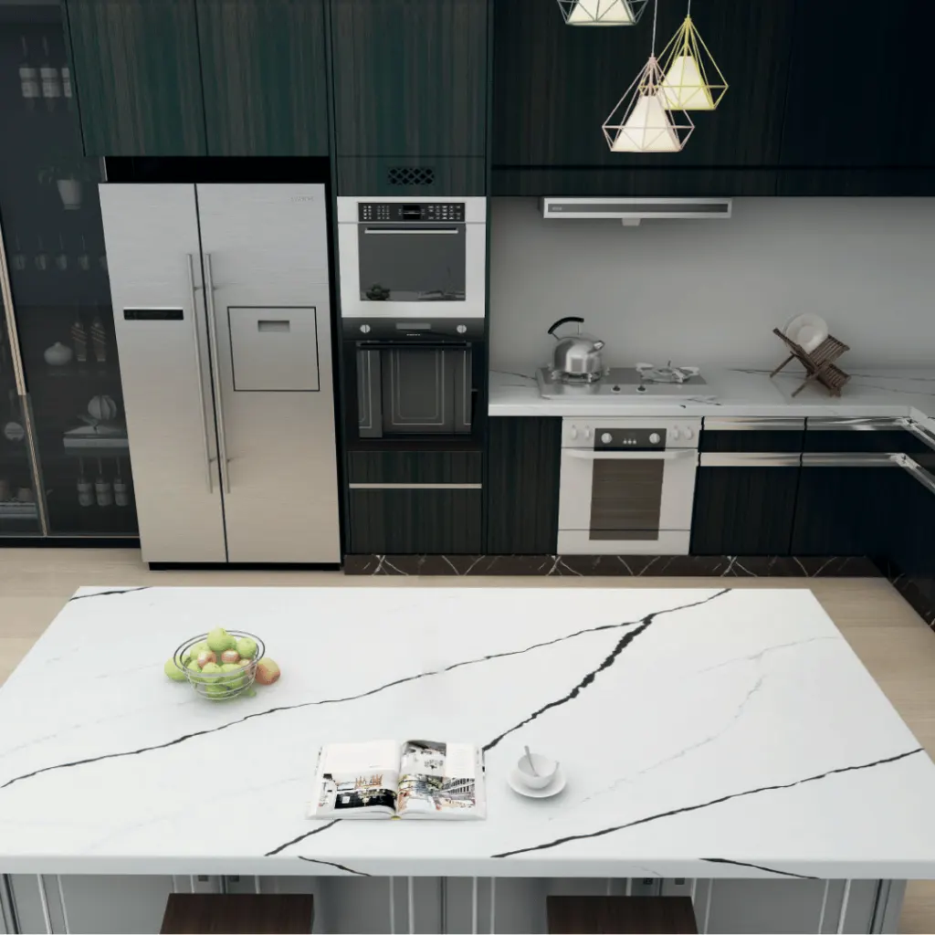 Calacatta Rainforest Black quartz slab by White Matte