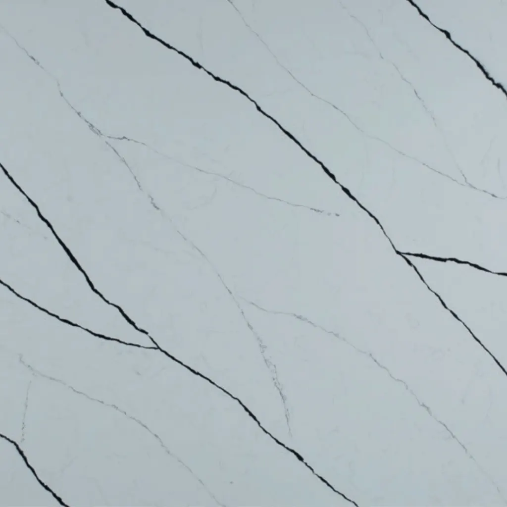 Calacatta Rainforest Black quartz slab - view 3 | White Matte