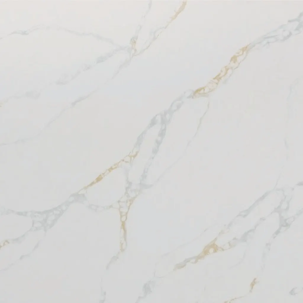Calacatta Rocky Gold quartz slab - view 3 | White Matte